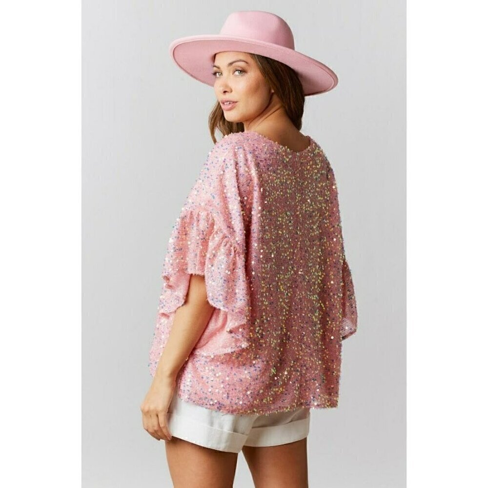 Pop The Bubbly Sequin Top in Pink - Picture 3 of 5